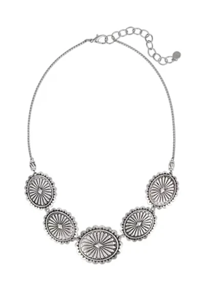 Silver-Tone Etched Disc Frontal Necklace 