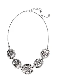 Silver-Tone Etched Disc Frontal Necklace 