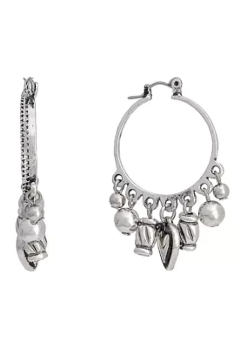 Click Hoop with Bead and Heart Drops Earrings