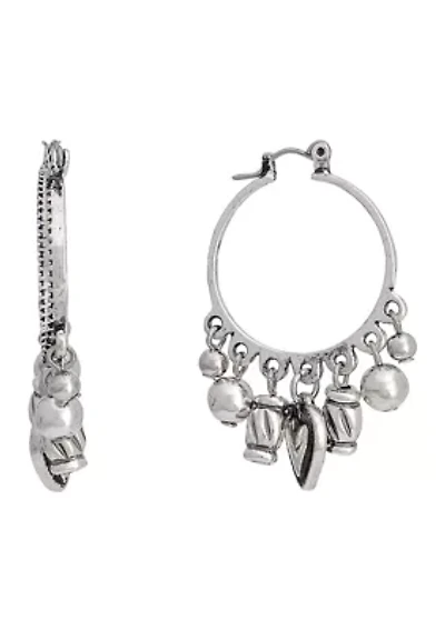 Click Hoop with Bead and Heart Drops Earrings