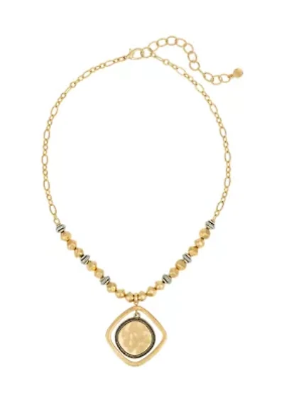 Two Tone Short Beaded Necklace with Orbital Pendant Drop