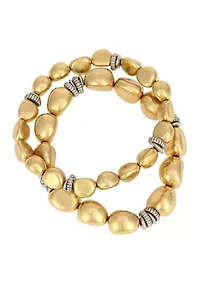 Two Tone 2 Row Beaded  Stretch Bracelet Set