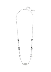 Silver Tone Long Linked Etched Bead Necklace