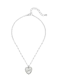 Silver Tone Etched Heart Pendant Necklace