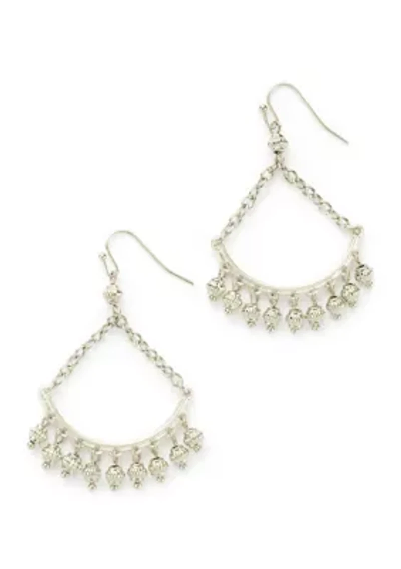 Silver Tone Swag Bead Fringe Drop Earrings