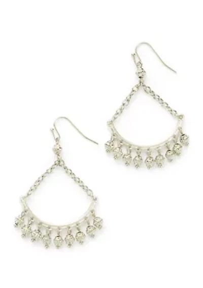 Silver Tone Swag Bead Fringe Drop Earrings
