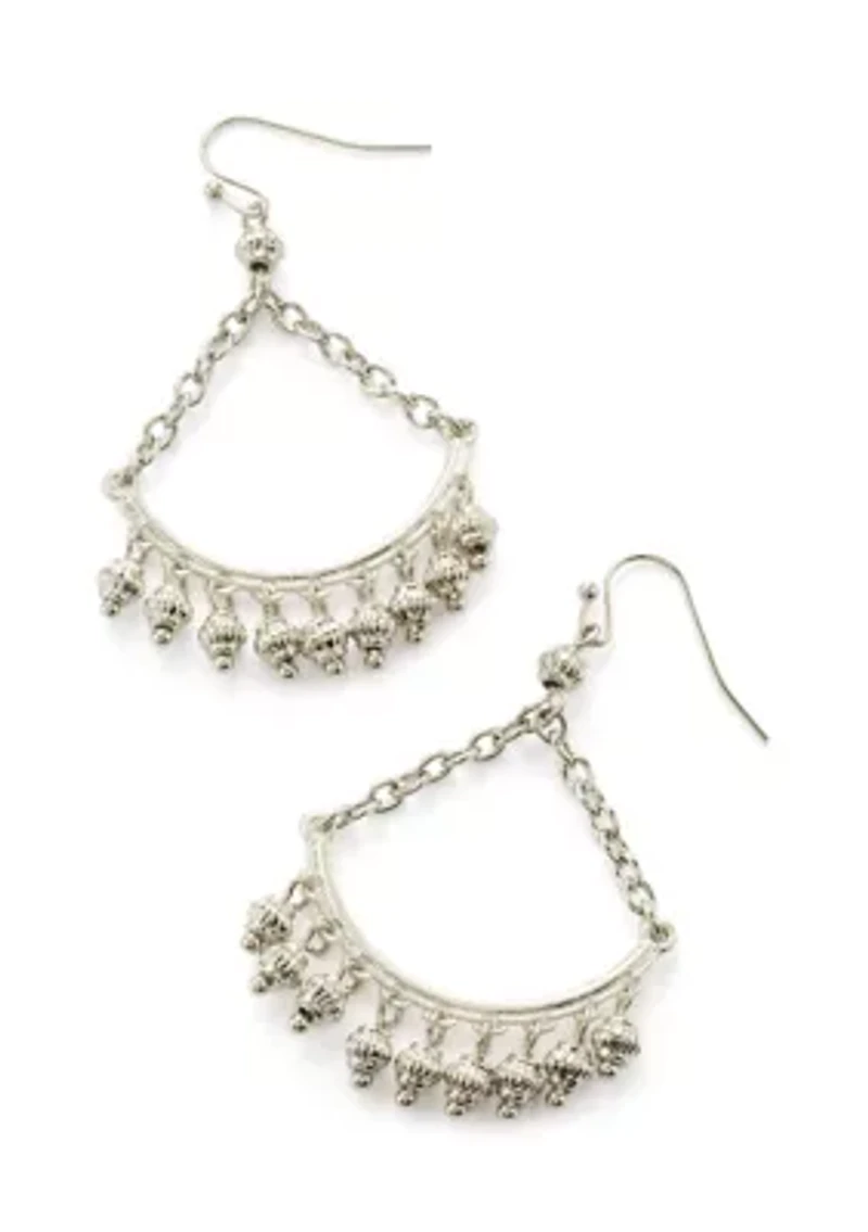 Silver Tone Swag Bead Fringe Drop Earrings