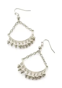 Silver Tone Swag Bead Fringe Drop Earrings