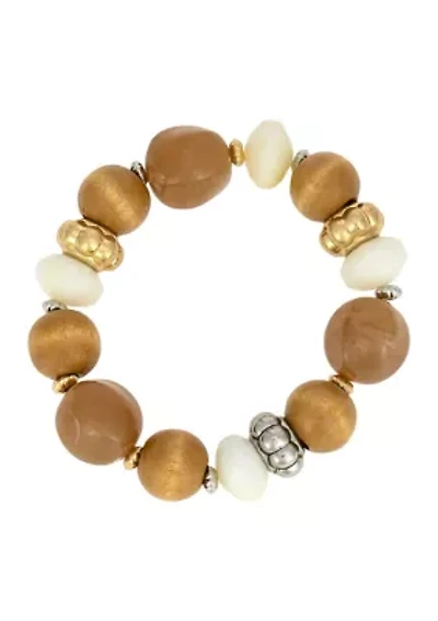Two Tone Chunky Multi Natural Beaded Stretch Bracelet