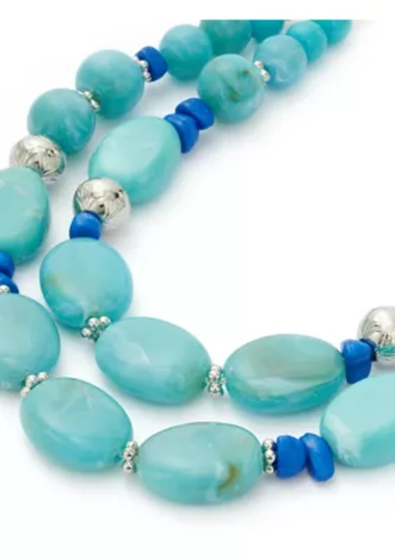 Silver Tone Turquoise 2 Row Beaded Frontal Necklace