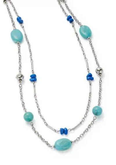 Silver Tone Turquoise Long 2 Row Illusion Necklace