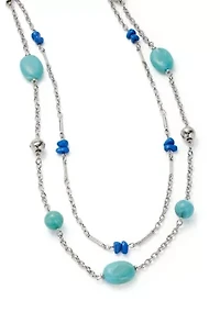 Silver Tone Turquoise Long 2 Row Illusion Necklace