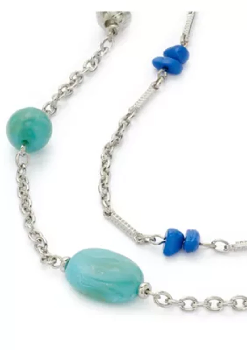 Silver Tone Turquoise Long 2 Row Illusion Necklace