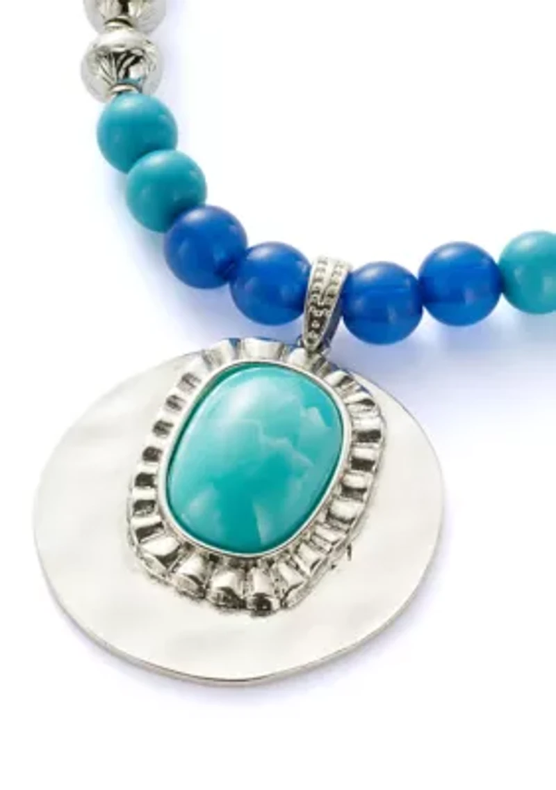 Silver Tone Turquoise Bead Pendant Necklace