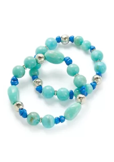 Women's Silver Tone Turquoise Bead Bracelet Set