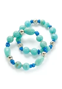 Women's Silver Tone Turquoise Bead Bracelet Set