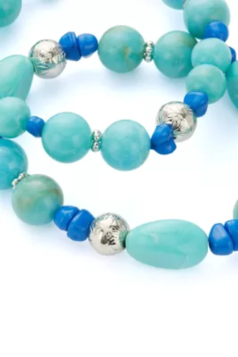 Women's Silver Tone Turquoise Bead Bracelet Set
