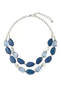 Multi Blue Nugget Silver Tone Bead Frontal Necklace