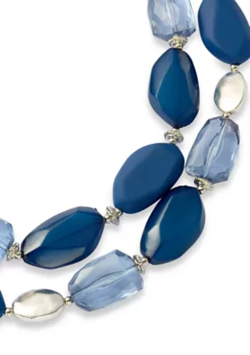 Multi Blue Nugget Silver Tone Bead Frontal Necklace