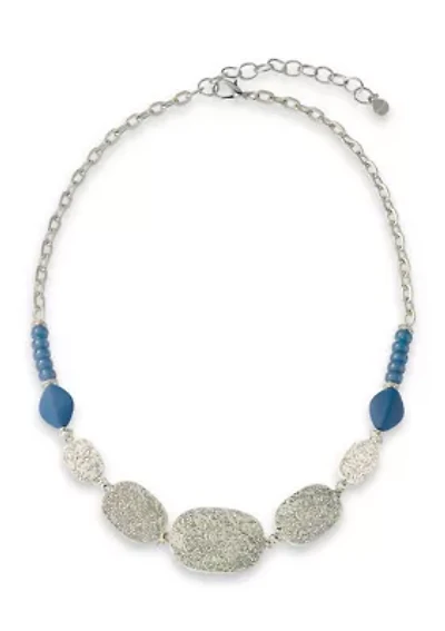Multi Beaded Etched Disc Pendant Necklace