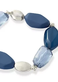 Multi Blue Nugget Bead Silver Tone Stretch Bracelet