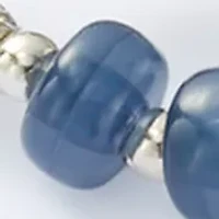 2 Row Blue Beaded Silver Tone Stretch Bracelet