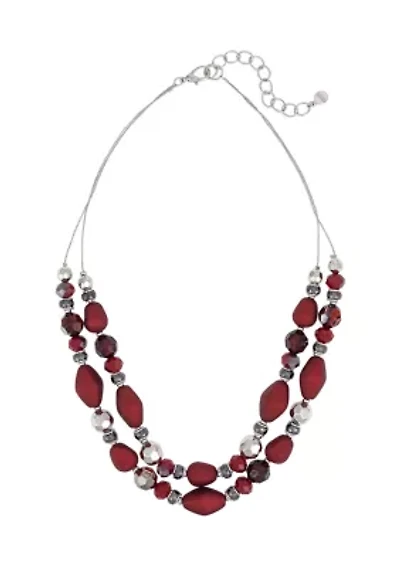 Multi-Row Red and Hematite Beaded Necklace  