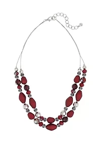 Multi-Row Red and Hematite Beaded Necklace  
