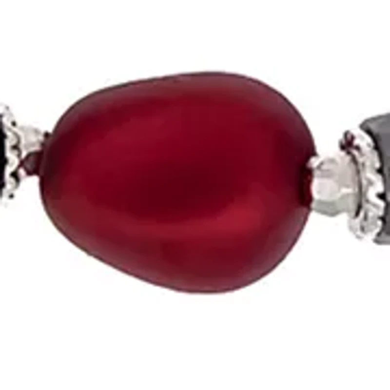 Long Red and Hematite Beaded Necklace 