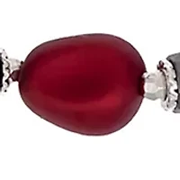 Long Red and Hematite Beaded Necklace 