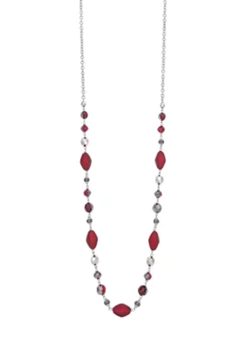 Long Linked Red Bead Necklace 