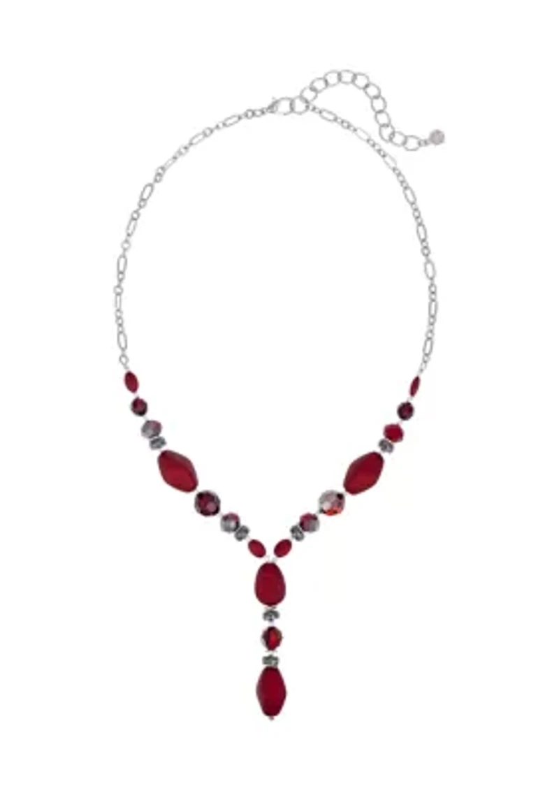  Linked Red and Hematite Bead Y-Neck Necklace