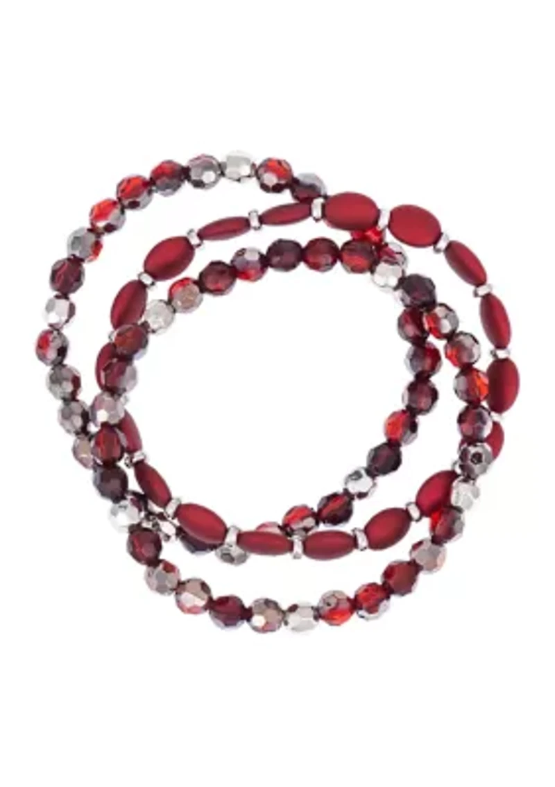 Red Beaded Stretch Bracelet Set
