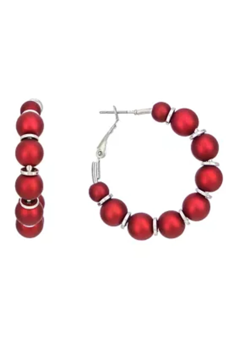 Red Beaded Hoop Earrings