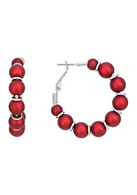 Red Beaded Hoop Earrings