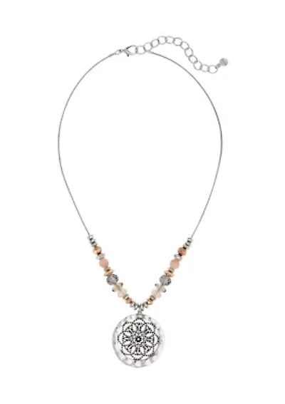 Round Filigree Pendant Bead Necklace