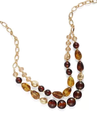 Brown Multi Beaded Two Row Necklace