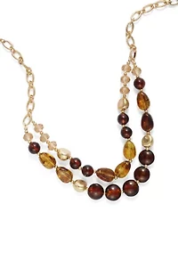 Brown Multi Beaded Two Row Necklace
