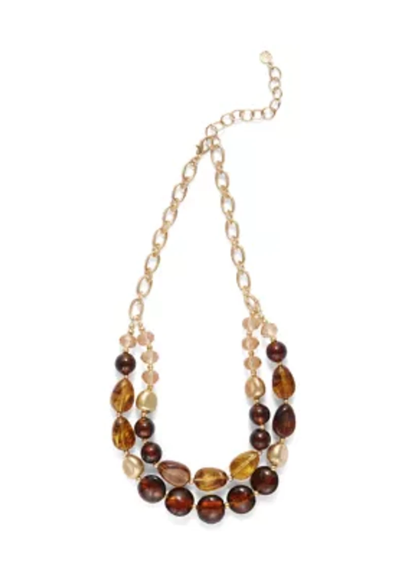 Brown Multi Beaded Two Row Necklace
