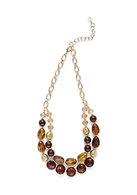 Brown Multi Beaded Two Row Necklace
