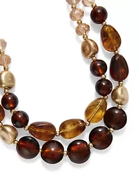 Brown Multi Beaded Two Row Necklace