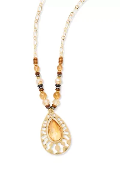 Tear Drop Pendant Multi Bead Necklace