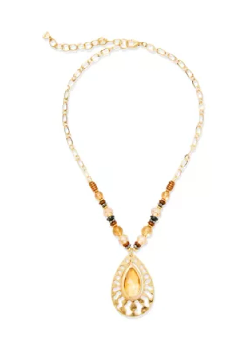 Tear Drop Pendant Multi Bead Necklace