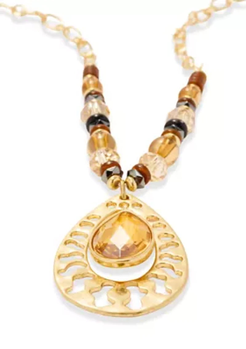 Tear Drop Pendant Multi Bead Necklace