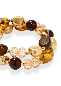 Brown Multi Beaded Stretch Bracelet Set