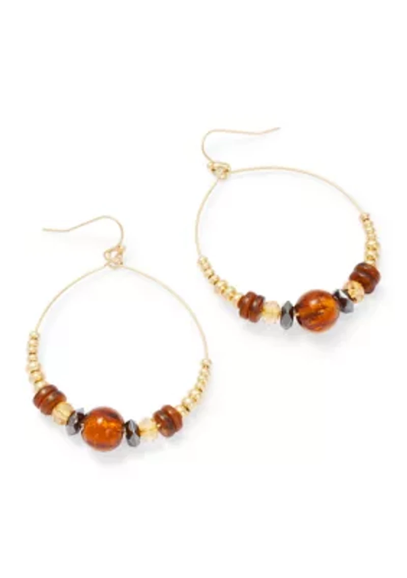 Brown Multi Bead Drop Earrings