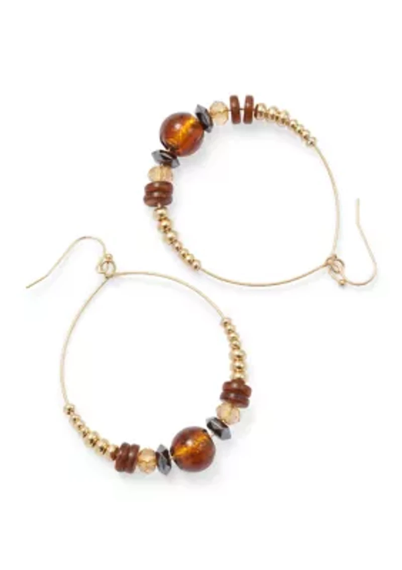 Brown Multi Bead Drop Earrings