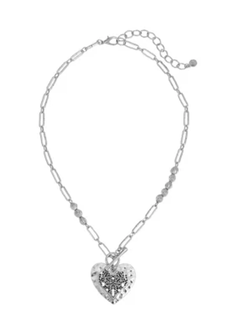 Textured Hammered Heart Pendant Necklace