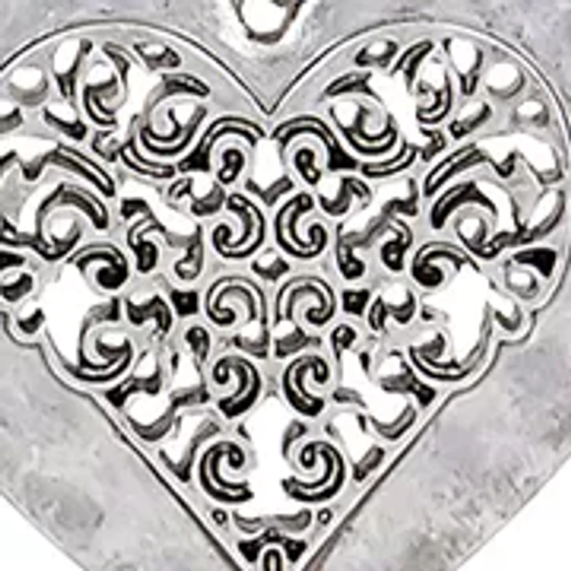 Long Chain Necklace with Bead Accent and Textured Heart Pendant