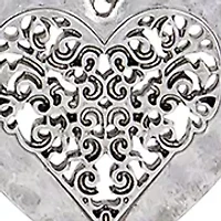 Long Chain Necklace with Bead Accent and Textured Heart Pendant